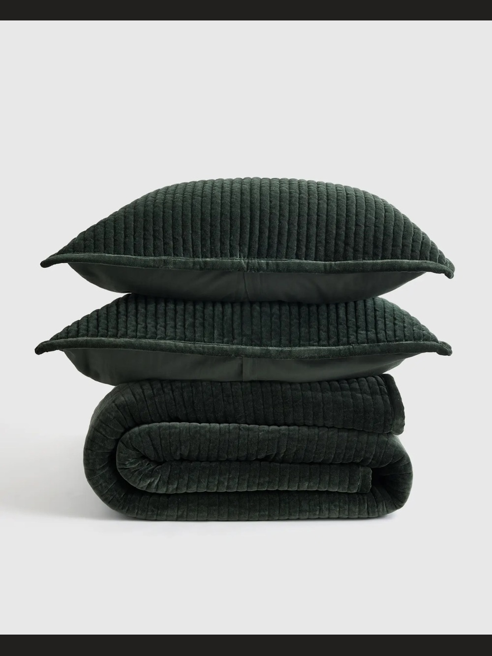 Quince Cotton Velvet Vertical Channel Quilt Set King Size in Forest Green
